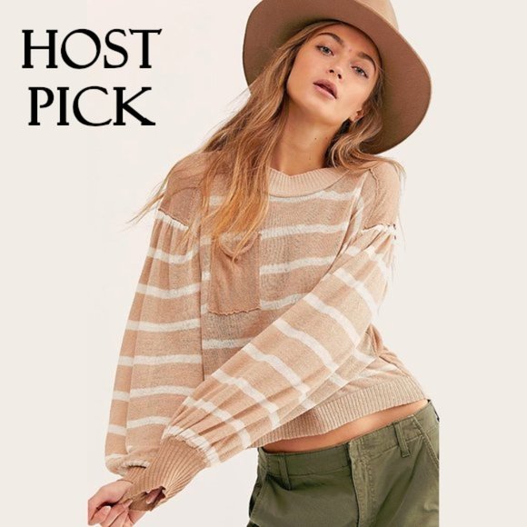 Free People Sweaters - NWT Free People camel & beige stripe pullover sweater